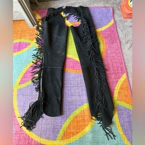 Barnstable Leather Fringe Western Riding Chaps in Black Medium